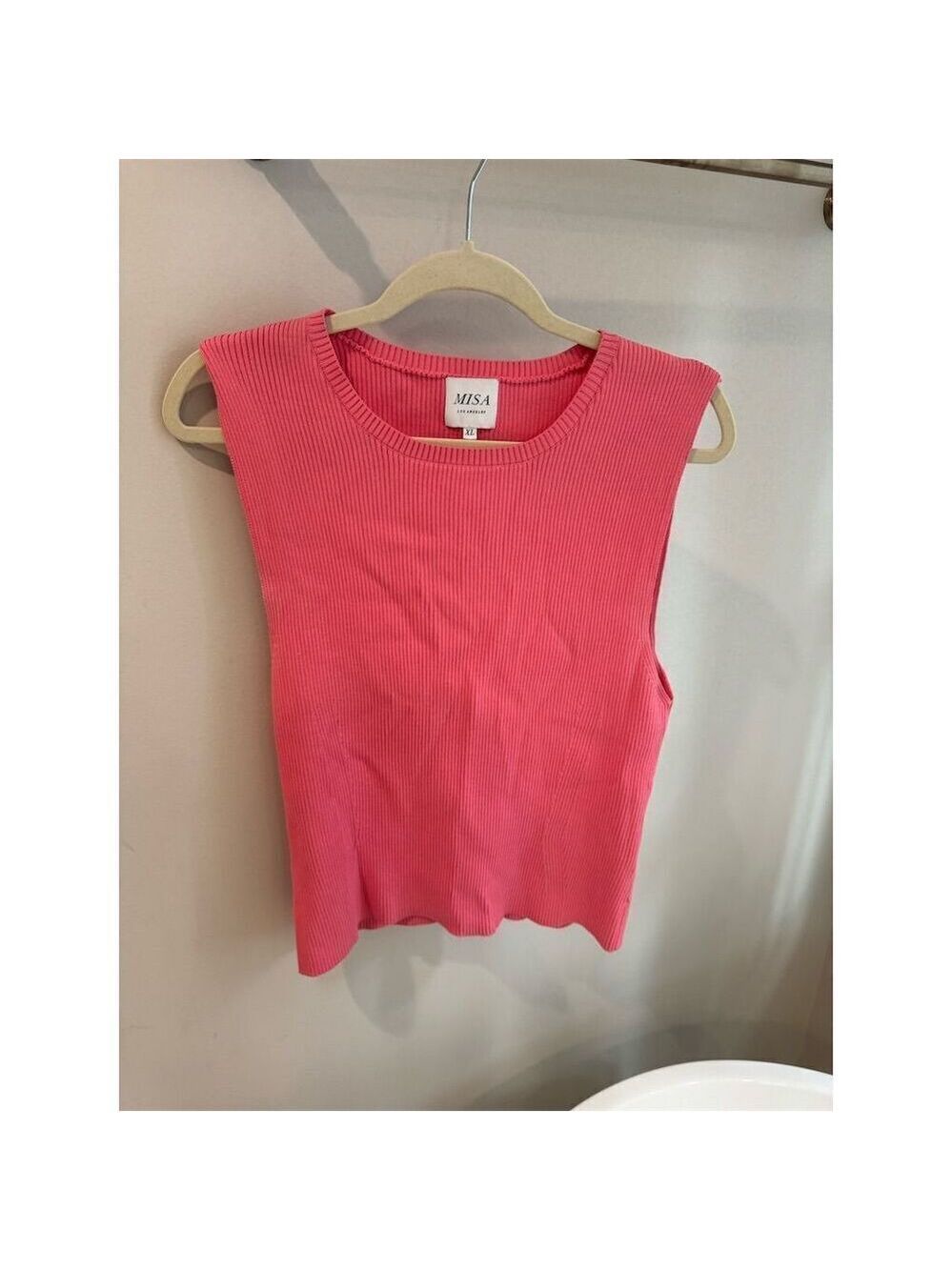 Misa Women's Sleeveless Ribbed Crew Neck Tank Top Pink Size XL Casual Spring